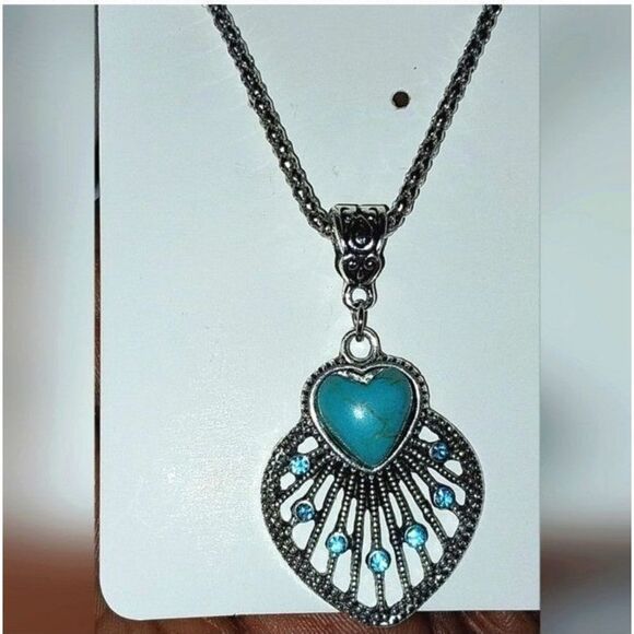 Vintage Ladies Boho Jewelry Set Hollow Leaf Shaped Inlay Heart Shape Stone - Picture 8 of 8